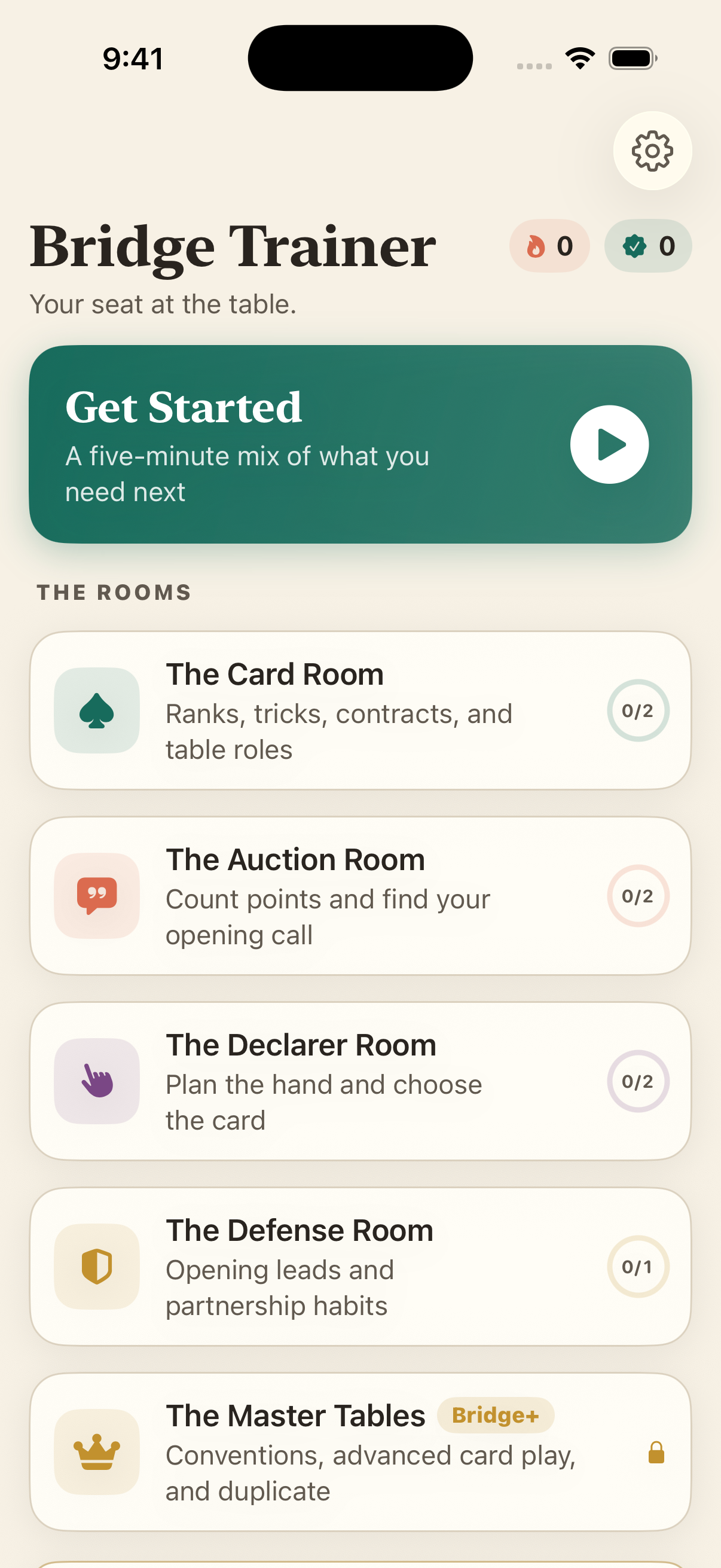 Bridge Trainer home screen