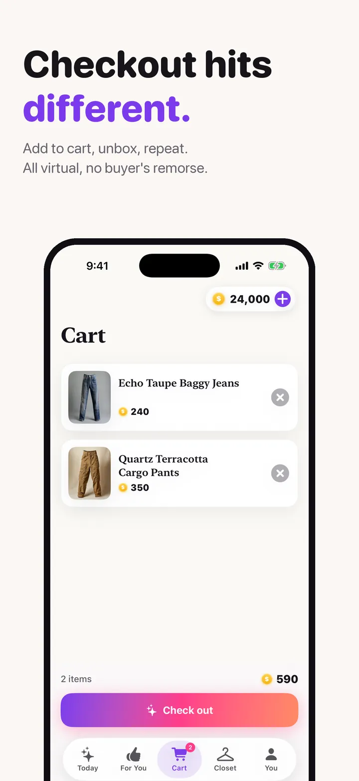 Check out with coins. Virtual checkout with no real payment
