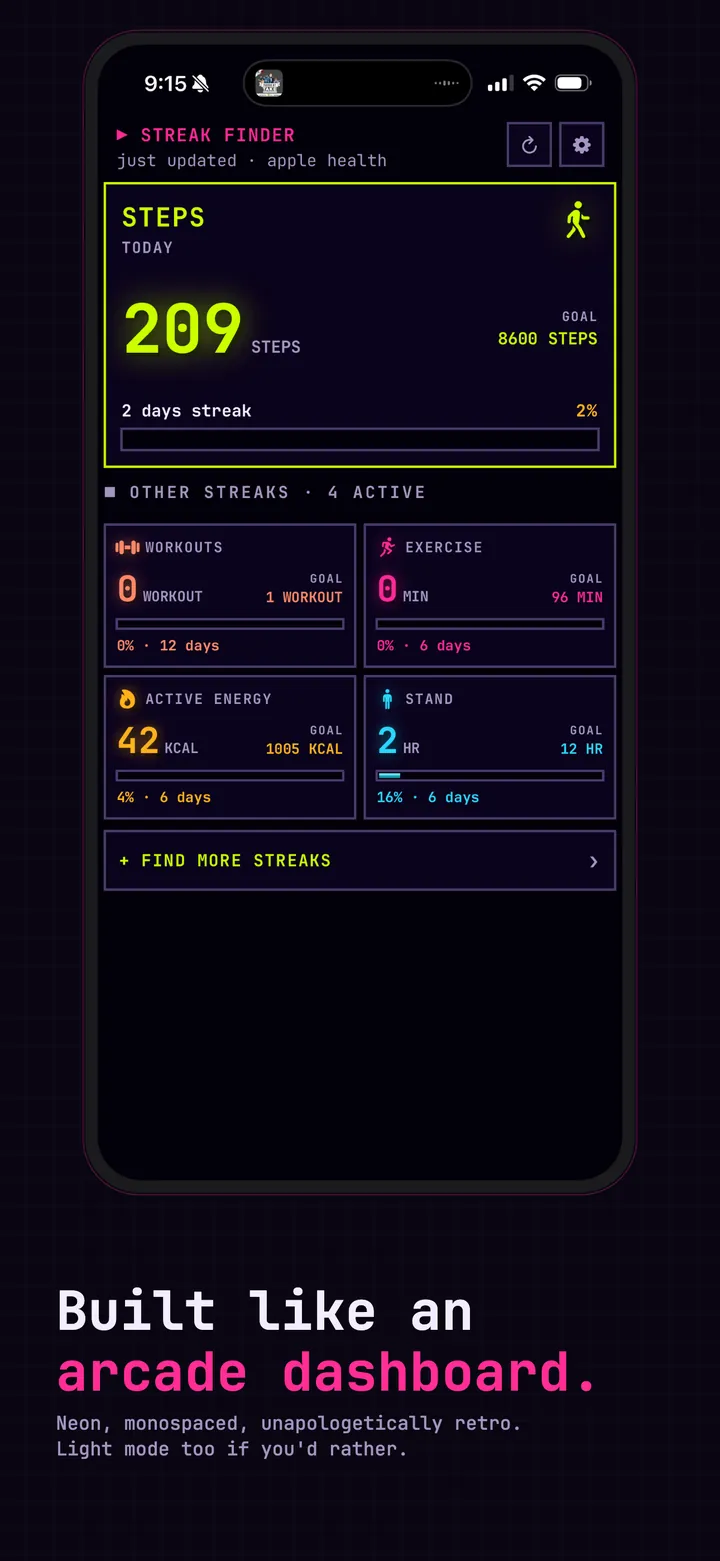 Dark mode. The home screen at night
