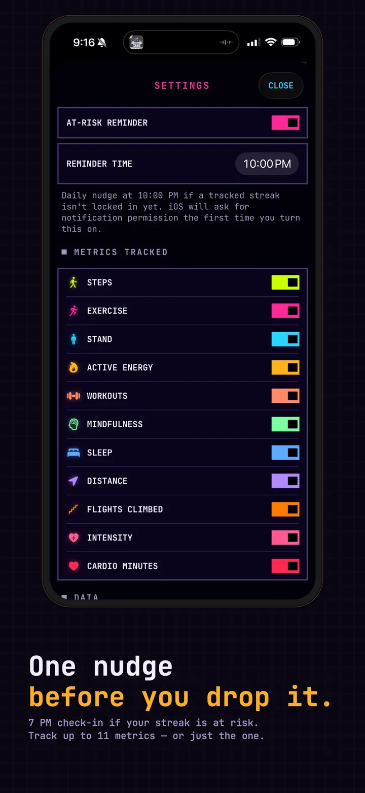 Reminders, your way. 7pm at-risk nudge and metric configuration