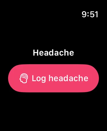 Migraine Headache Tracker Log on Apple Watch: Log headache button on the main screen.