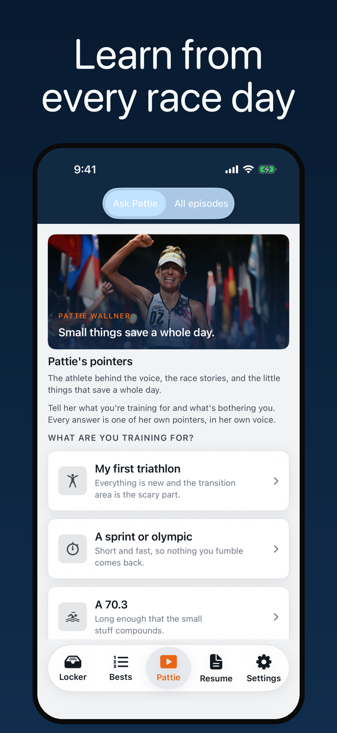 Pattie's filmed race-day tips, chosen for the race you are training for