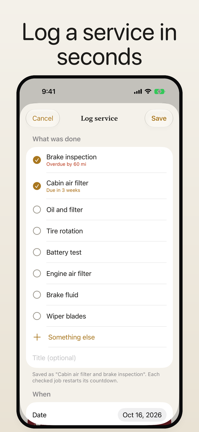 Printable service record