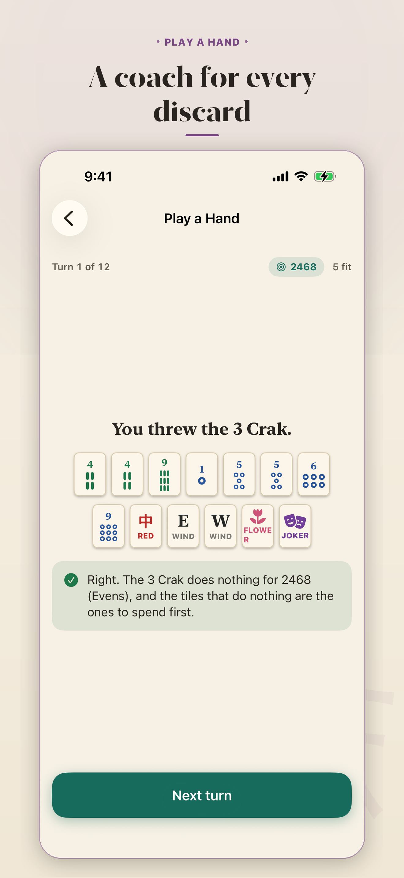 A coach for every discard: Play a Hand grading a throw against the 2468 section