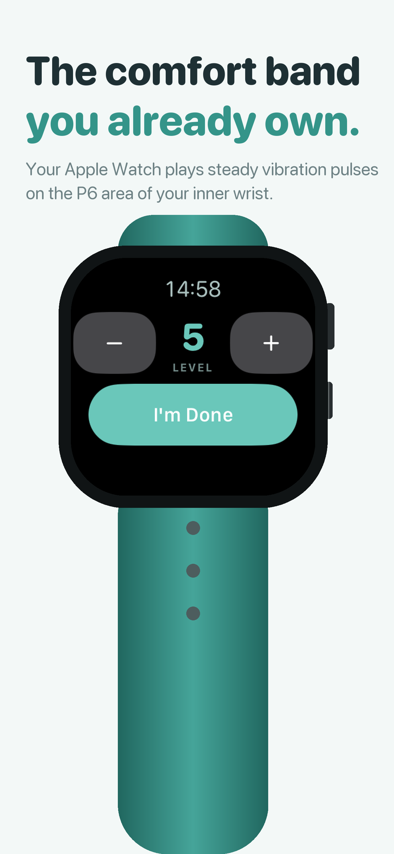 On the wrist. &mdash; A comfort session running on Apple Watch with the screen off