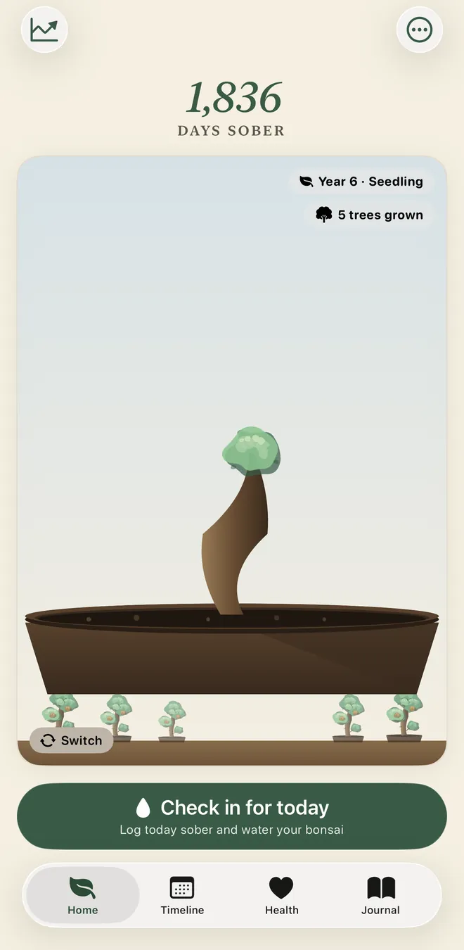 Day counter: 1,836 days nicotine-free with your growing bonsai grove