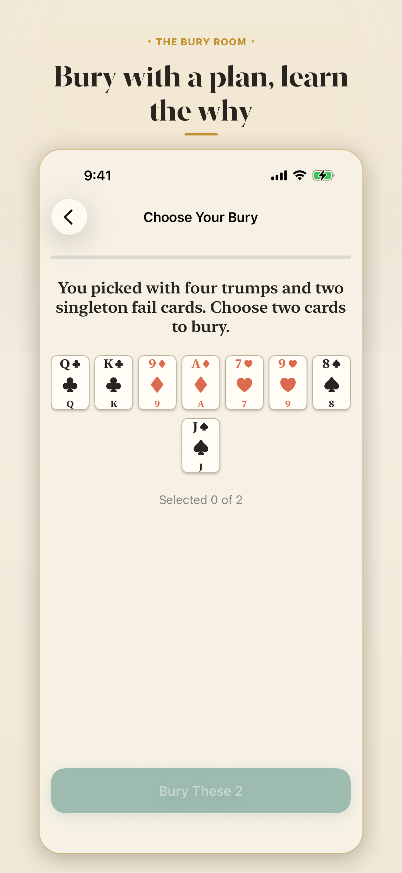 Choose the bury. &middot; An eight-card picker decision with the coach's reasoning