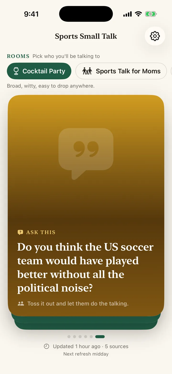Every briefing ends with one good question to ask a fan