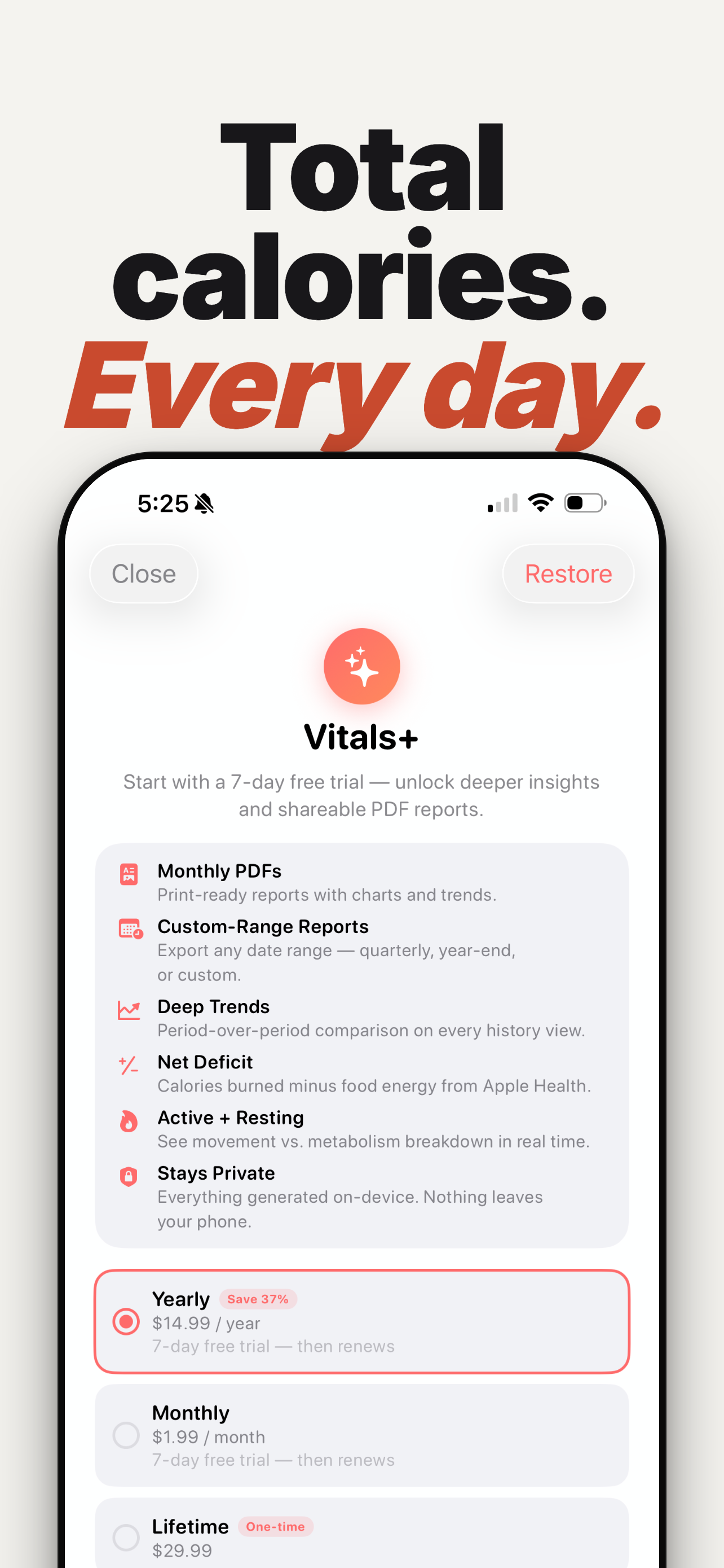Total calories. Every day. — Vitals+ subscription and premium features